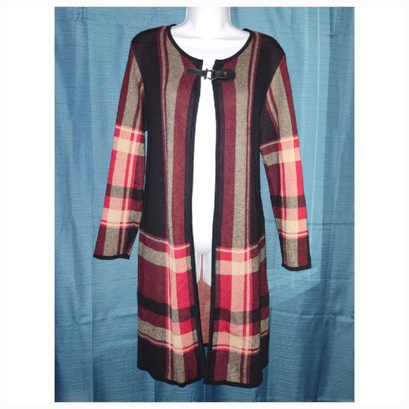 Jones Studio Plaid Open-Front Sweater - Picture 2 of 4